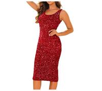 Beokeuioe Sequin Pencil Dress, Glittering Party Dress, Prom Elegant Dresses, Evening Dresses, Sleeveless Glitter Dresses, Festive Cocktail Dress, Slim Midi Dress, Knee-Length Wrap Dress, A red, M