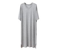 Beokeuioe Sleepwear, Men's Pyjama Tops, Soft, Breathable Nightdress, Knee-Length Night Shirts, Short Sleeve Lounge Wear, Knee-Length Jersey Pyjama Top, Sleep Shirt, C Grey, XXXL