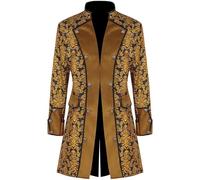 Beokeuioe Steampunk Coat Men's Long Gothic Jacket Victorian Palace Medieval Costumes Halloween Carnival Cosplay Vampire Outfits Performances Theatre Clothing Trench Coat, yellow, L