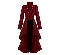 Beokeuioe Steampunk Women's Coat Jacket Elegant Tuxedo Blazer Women Vintage Punk Jacket Steampunk Gothic Long Sleeve Retro Medium Length Coat Costume Cosplay Uniform 70s, A2 Red, XL