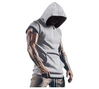 Beokeuioe Sweatshirt with Pockets, Tank Tops, Men's Hooded Sports Shirt, Sleeveless Muscle Shirt, Gym Fitness T-Shirt, Sports Tops, Hoodie, Vest, Muscle Hoodie, Spring, Summer Hoodies, A Grey, L