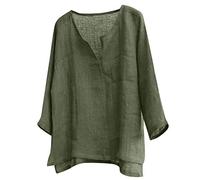 Beokeuioe Tops Men's Summer Shirts T-Shirts Men V Neck 3/4 Sleeves Plain Lightweight Comfortable Breathable Summer Shirts Linen Casual Shirt Casual Linen Shirt, Army Green 1, XXXXX-Large