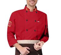 Beokeuioe Unisex Chef's Jacket Men's and Women's Short Sleeve Chef Jacket Breathable Work Wear Long Sleeve Kitchen Uniform Modern Chef Suit Double Breasted Catering Clothing Chest Pocket, B003 Red, M