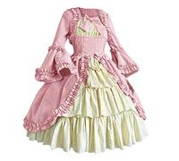 Beokeuioe Vintage Gothic Renaissance Victorian Clothing Women's Rococo Baroque Princess Dress Trumpet Sleeves Bow Knee-Length Costume Medieval Costume Elegant Retro Dresses