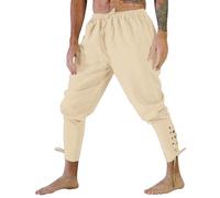 Beokeuioe Vintage Viking Trousers Men's Medieval Plain Casual Trousers with Ankle Strap Men's Medieval Costume Home Trousers Work Trousers Punk Trousers, A2 Yellow, L