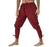 Beokeuioe Vintage Viking Trousers Men's Medieval Plain Casual Trousers with Ankle Strap Men's Medieval Costume Home Trousers Work Trousers Punk Trousers, A2 Red, XXL