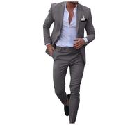 Beokeuioe Wedding Suit Set Elegant Two Piece Suit Jacket + Suit Trousers Regular Fit Suits Men's Classic Men's Suit Plain Suit Tuxedo Jacket Leisure Business Suit Jacket, A Grey, L