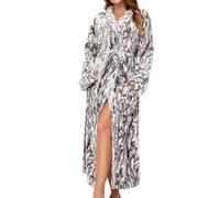 Beokeuioe Women's Dressing Gown Super Soft Fluffy Thick Bathrobe with Shawl Collar, Cosy Winter Fleece Bathrobe, Women's Dressing Gown with Pocket, Elegant Loungewear, gray, M