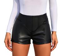 Beokeuioe Women's Leather Shorts PU Leather Look Shorts Skinny Sexy Stretch Hot Pants Faux Leather Lacing Casual Short High Waist Black Leather Shorts Sexy Party Night Club Wear, A3 Black, M