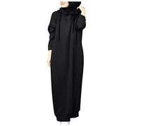 Beokeuioe Women's Pullover Hoodie Dress Oversize Hoodie Long Sweatshirts Jumper Dresses Abaya Muslim Women's Prayer Clothing Muslim Dresses Long Sleeve Arabic Robe, A Black, M