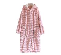 Beokeuioe Women's Super Soft Fleece House Coat Luxury Bathrobe Long with Buckle and Hood Women's Dressing Gown Kimono Bathrobe Sauna Gown, A1 Pink, L