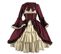 Beokeuioe Women's Trumpet Sleeves Bow Knee-Length Costume Rococo Baroque Princess Dress Vintage Gothic Renaissance Victorian Clothing Medieval Costume Elegant Retro Dresses, B Wine, S