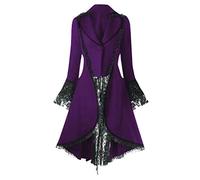 Beokeuioe Women's XXXXXL Purple Trench Coat, Floor Length, Button Up, Loose Fit, Winter, Gothic, Steampunk, Tops, Outwear, Double Breasted, A purple