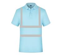 Beokeuioe Work Shirt Men's Short Sleeve Summer Outdoor Safety Work T-Shirt Reflective Polo Shirt Quick Drying Work Wear for Engineering Sanitary Workers, lightblue, L