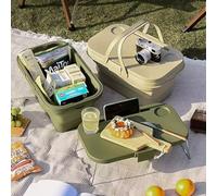 Beolur PicnicPro 2-in-1 Foldable Basket & Table - Lightweight Collapsible Portable Storage Organizer, Fold Flat Design with Carrying Handle for Picnic Beach Camping Outdoor & Home Storage