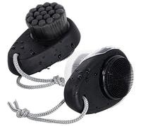 Beomeen Facial Cleansing Brush 2 in 1 for Face Exfoliation, 2 Pack Soft Bamboo Charcoal Microfiber Bristle for Pore Deep Cleansing, Dual Face Silicone Scrubber Brush for Skincare with Lid, Black