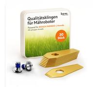 BEOS® 30 x Premium Titan Bosch Indego Replacement Blades + Screws with Safety Lock - Replacement Blades for Bosch Indego Robotic lawnmowers - 1 mm Blade Thickness for Long-Lasting Robotic Lawnmower