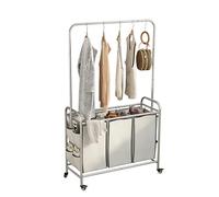 BEOSIOR 3 Section Laundry Sorter with Shelf, 3 Bag Laundry Hamper Cart with Heavy Duty Rolling Lockable Wheels and Removable Bags, Silver Gray