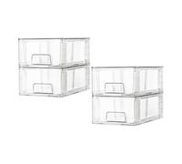 BEOSIOR 4 Pack Plastic Stackable Storage Drawers, Clear Acrylic Drawer Organizers with Pull Out Handles for Fridge, Bathroom, Kitchen Undersink, Cabinet, Pantry Organization and Storage