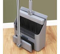 BEOSIOR Broom with Dustpan Combo Set, Brooms for Sweeping Indoor and Outdoor 3 in 1 Long Handle Broom, Brush and Dustpan Set,Broom Heavy-Duty for Home Cleaning Bathroom Kitchen (Grey)