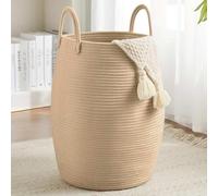 BEOSIOR Cotton Rope Basket Large Blanket Basket Woven Storage Basket Toy Storage Organiser Nursery Decor Laundry Hamper with Handle 65L (Yellow)