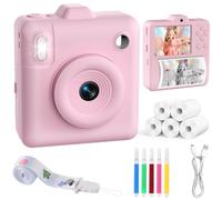 BEOSIOR Kids Camera for Instant Print, 2.4''1080P HD Digital Camera with 5 Rolls Photo Paper, Christmas Birthday Toys Gifts for 3-12 Years Old Boys Girls (Pink)
