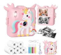 BEOSIOR Kids Camera for Instant Print, 2.4''1080P HD Digital Camera with 5 Rolls Photo Paper, Christmas Birthday Toys Gifts for 3-12 Years Old Boys Girls (Pink+Cover)