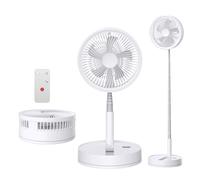 BEOSIOR Portable Oscillating Standing Pedestal Fan with Remote Control, 8000mAh Rechargeable Battery USB Powered Floor Fan, Height Adjustable Foldable Desk Table Fans for Home Office Camping (White)