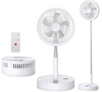 BEOSIOR Portable Pedestal Fan with Remote Control, 8000mAh Rechargeable Battery USB Powered Oscillating Standing Floor Fan, Height Adjustable Foldable Desk Table Fans for Home Office Camping (White)
