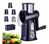 BEOSIOR Rotary Cheese Grater Round Mandolin Slicer, Handheld Shredder with 5 Blades, Kitchen Manual Speed Walnut Grinder for Potato, Carrot, Vegetables, Nuts, Zucchini (Dark Blue)