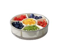 BEOSIOR Round Snack Tray with Lid and Handle, 11inch Rotating Snack Box with 6 Compartments, Portable Food Storage, Reusable Divided Serving Platters for Fruit, Veggie, Candy, Spice
