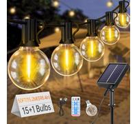 BEOSIOR Solar String Festoon Lights Outdoor - Remote Control 15M IP44 Waterproof LED Garden Lights Weatherproof Solar Powered/USB Rechargeable Outside Light for Gazebo Pergola Patio