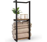 BEOSIOR Towel Rack For Bathroom, Wall Mounted 2 Tier Towel Storage Racks With Shelf, Rolled Towels Organizer, 2 Bars Wall Holder for Small Bathrooms Black