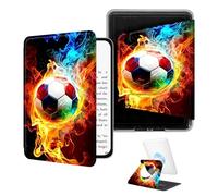 BEOTIWAD 360° Rotating Case for 6" Basic Kindle 11th Generation 2022/2024,Magnetic Detachable Stand Smart Cover with Clear Back, Auto Wake/Sleep,Flaming Soccer Ball