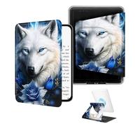 BEOTIWAD 360° Rotating Case for 6" Basic Kindle 11th Generation 2022/2024,Magnetic Detachable Stand Smart Cover with Clear Back, Auto Wake/Sleep,Bule Rose Wolf