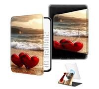 BEOTIWAD 360° Rotating Case for 6" Kindle Paperwhite (10th Generation, 2018 Release),Magnetic Detachable Stand Smart Cover with Clear Back, Auto Wake/Sleep,Two Red Hearts On The Beach