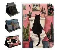 BEOTIWAD 360 Rotating Case for Fire HD 10 Tablet (2023 Release, 13th Gen) & HD 10 Plus 2021,Slim Folio Protective Cover with Multi-Angle Stand, Smart Auto Sleep/Wake Shell,Black Cat Sitting On Toilet