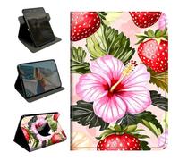 BEOTIWAD 360 Rotating Case for Fire Max 11 Tablet 11" (13th Generation, 2023 Release),Slim Folio Protective Cover with Multi-Angle Stand, Smart Auto Sleep/Wake Shell,Strawberries Hibiscus Flower