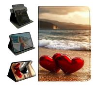 BEOTIWAD 360 Rotating Case for Kindle Paperwhite 12th Generation 7" 2024 Release & Kindle Colorsoft 2024/2025,Slim Smart Cover with Multi-Angle Stand & Auto Wake/Sleep,Two Red Hearts On The Beach