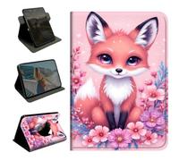 BEOTIWAD 360 Rotating Case for Lenovo Tab M8 8.0" (TB-8505F / TB-8505X), Slim PU Leather Protective Cover with Multi-Angle Stand,Pink Fox Flowers
