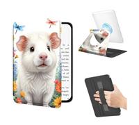 BEOTIWAD 360 Rotating Magnetic Detachable Case for 6.8" Kindle Paperwhite 11th Generation 2021/2024 with Hand Strap, Clear Back Stand Auto Wake/Sleep,White Guinea Pig