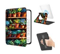 BEOTIWAD 360 Rotating Magnetic Detachable Case for 6" All-New Kindle 10th Generation 2019 Release with Hand Strap, Clear Back Stand Auto Wake/Sleep,Beautiful Succulents Shelf