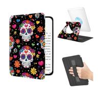 BEOTIWAD 360 Rotating Magnetic Detachable Case for 6" All-New Kindle 10th Generation 2019 Release with Hand Strap, Clear Back Stand Auto Wake/Sleep,Sugar Skull