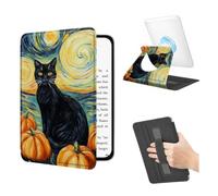 BEOTIWAD 360 Rotating Magnetic Detachable Case for 6" Basic Kindle 11th Generation 2022/2024 with Hand Strap, Clear Back Stand Auto Wake/Sleep,Black Cat Starry Night