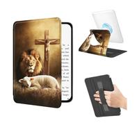 BEOTIWAD 360 Rotating Magnetic Detachable Case for Kindle Paperwhite 12th Generation 7" 2024 & Kindle Colorsoft 2024 2025 with Hand Strap, Clear Back Stand Auto Wake/Sleep,Lion and Lamb Cross