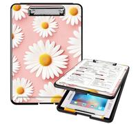 BEOTIWAD A4 Clipboards,Heavy Duty Waterproof Nursing Plastic Folder Clipboard with Storage Clip Boards,File Folder Storage Box Clipboard Case for Teacher,Doctor,Offices,Pink Daisy