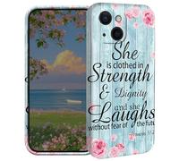 BEOTIWAD Bible Quote Proverbs 31-25 Phone Case for iPhone 15 Plus 6.7" Hard PC Full Protective Cover Design Shockproof Protective Cover for iPhone 15 Plus 6.7"