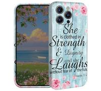 BEOTIWAD Bible Quote Proverbs 31-25 Phone Case for iPhone 15 Pro Max 6.7" Hard PC Full Protective Cover Design Shockproof Protective Cover for iPhone 15 Pro Max 6.7"