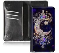 BEOTIWAD Bifold Wallet for Men Women,PU Leather Dual Magnetic Clasp Closure Long Wallet Clutch Bag with RFID Blocking Money Phone Pockets& Card Slots, Moon Star Galaxy Floral, 7.7x4.3 inches