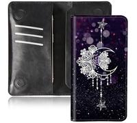 BEOTIWAD Bifold Wallet for Men Women,PU Leather Dual Magnetic Clasp Closure Long Wallet Clutch Bag with RFID Blocking Money Phone Pockets& Card Slots, Moon Star Galaxy Florals, 7.7x4.3 inches